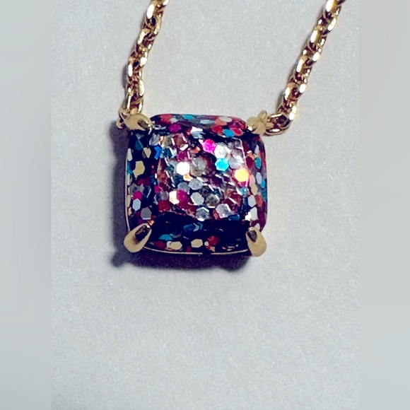 kate spade Jewelry - Gold Tone Square Glitter Multi Color. Mini pendant necklace